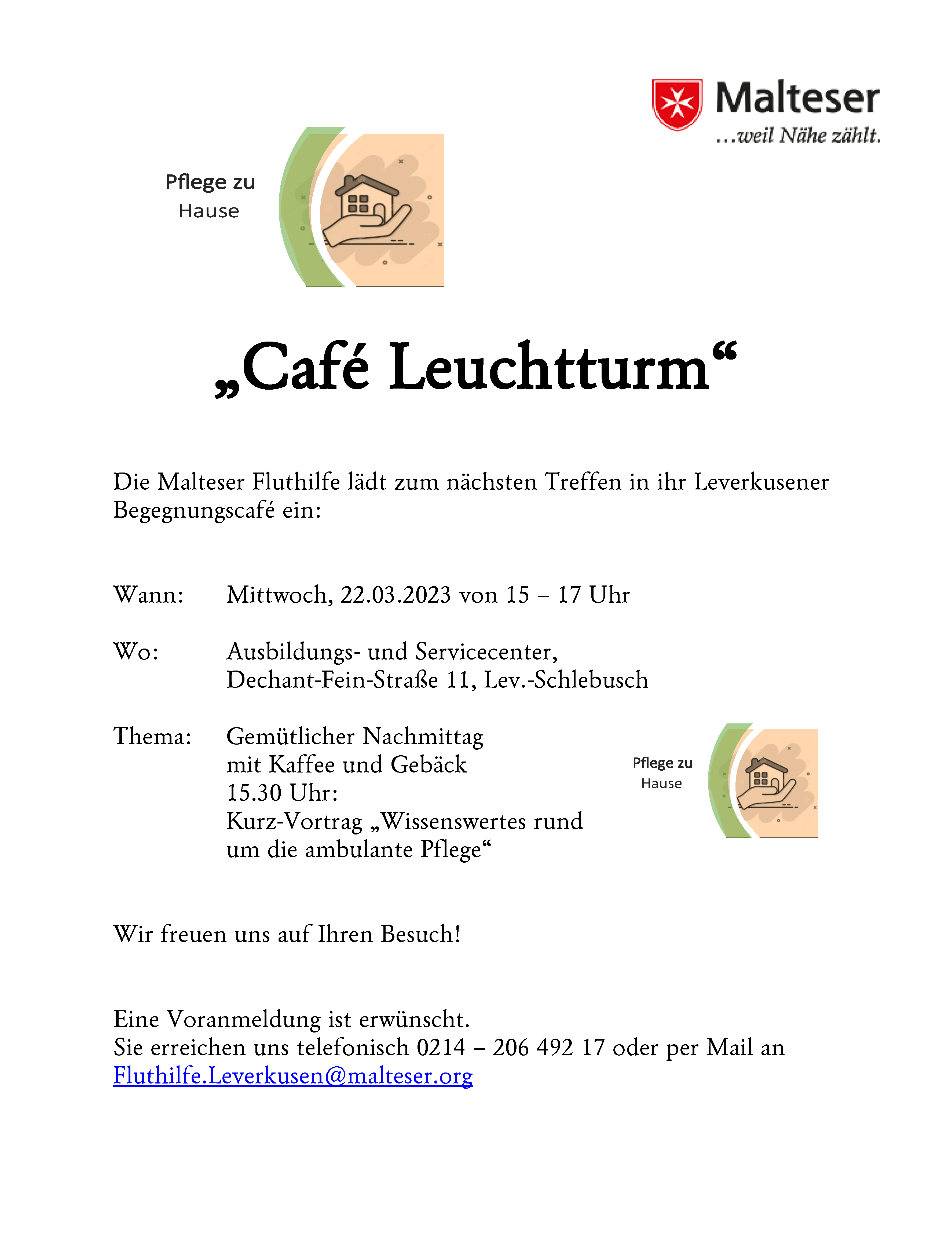 Cafe Leuchtturm am 22.03.2023 in Leverkusen Schlebusch // Grafik: Malteser Leverkusen